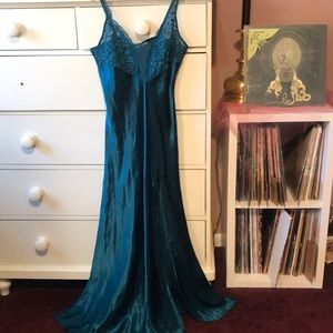 80’s Victoria’s Secret Sexy Slit Dress Rare Gold Label Teal Vintage Slip Gown S